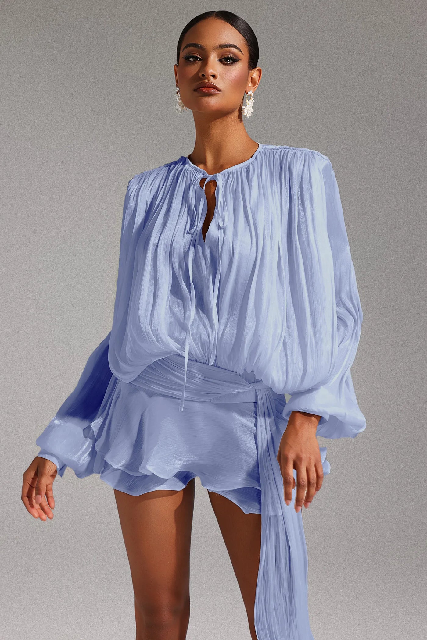 Dekia Long Sleeve Hollow Out Ruffled Mini Dress