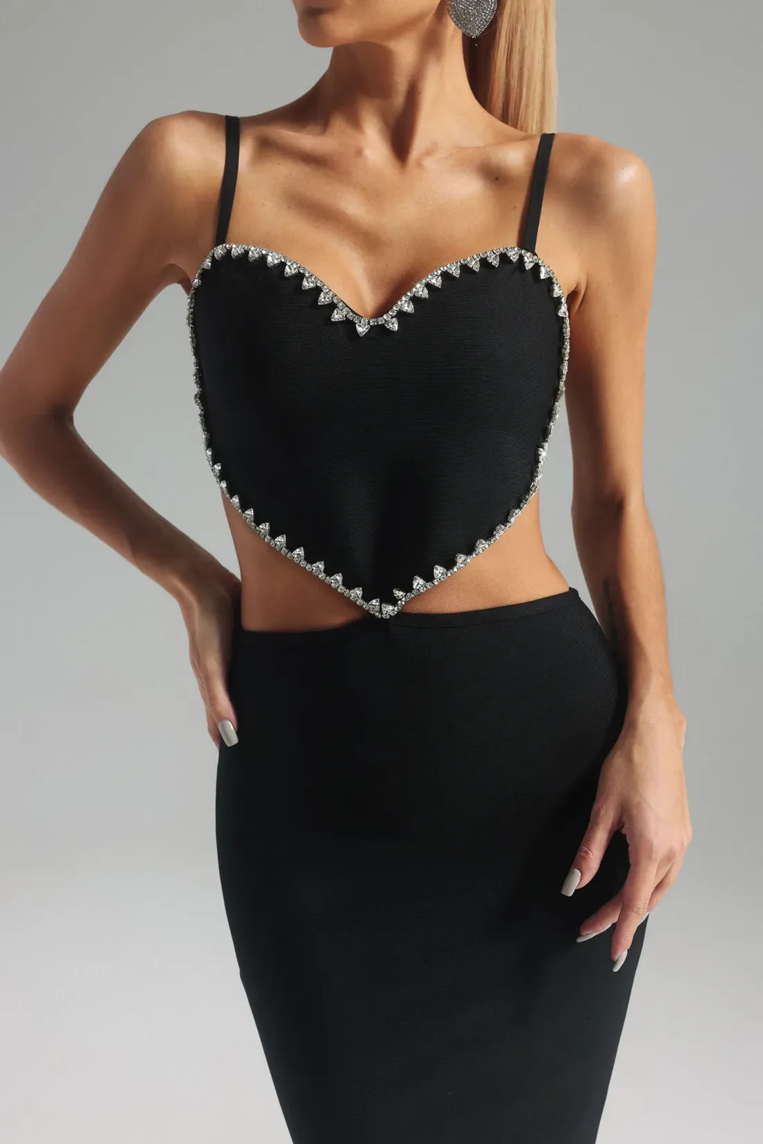 Phoebe Heart Diamond Decorated Midi Bandage Dress