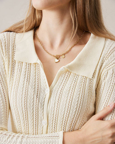 Shirt Collar Buttoned Knitted Cardigan