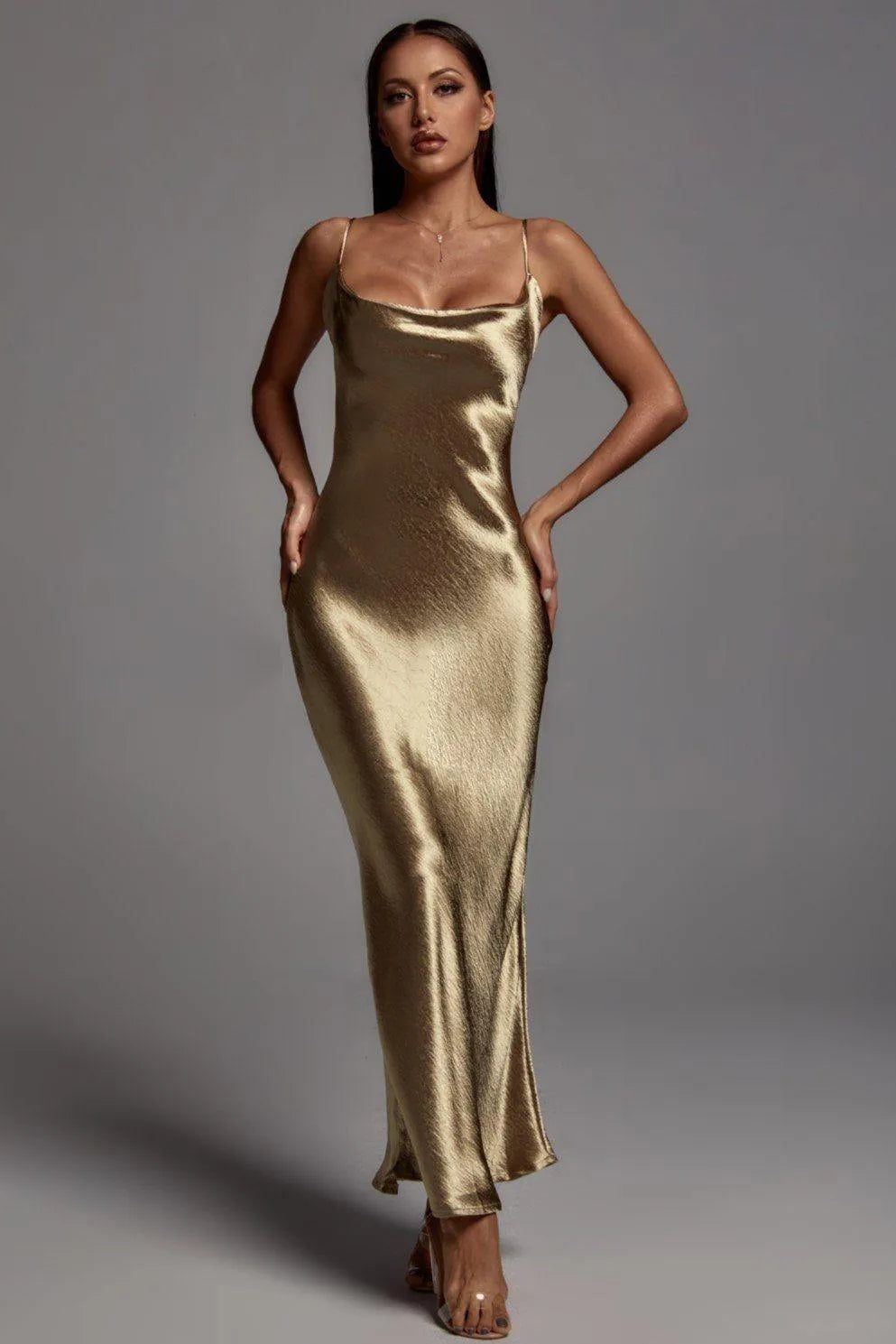 Emily Metalik Gold Long Dress