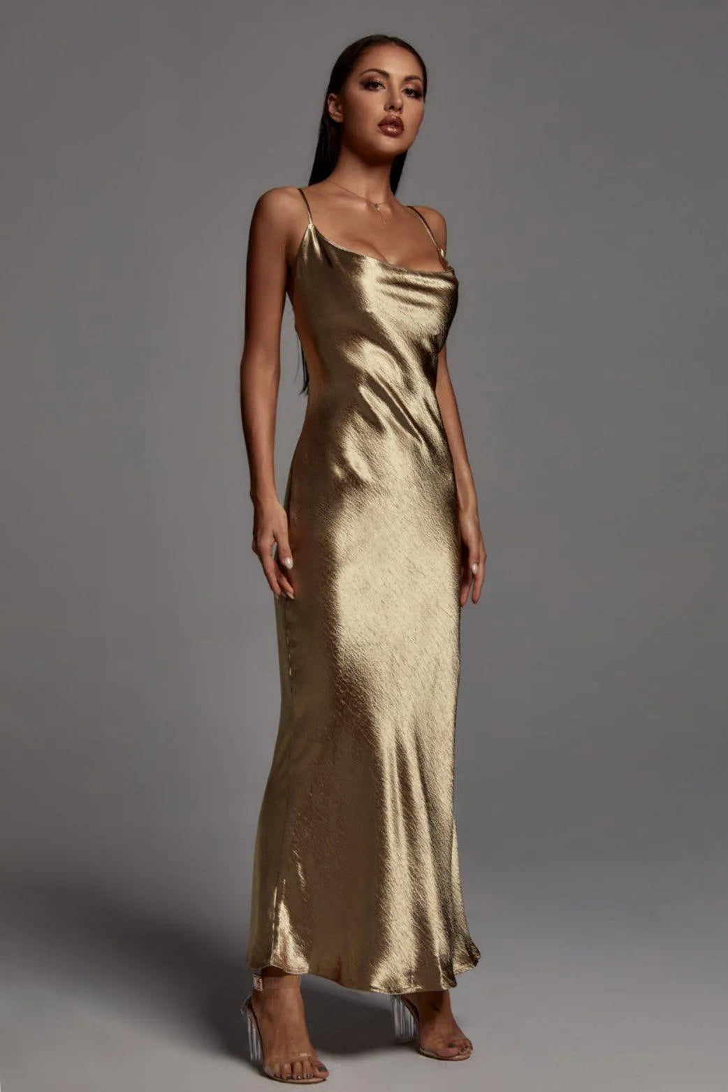 Emily Metalik Gold Long Dress