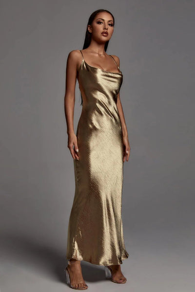 Emily Metalik Gold Long Dress