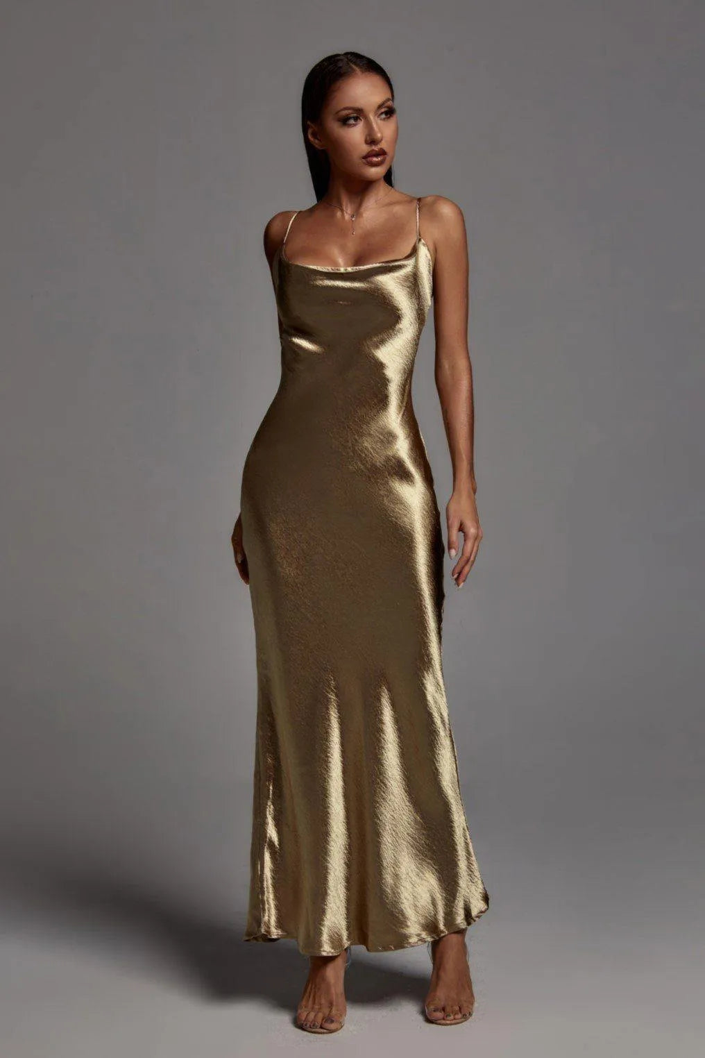 Emily Metalik Gold Long Dress