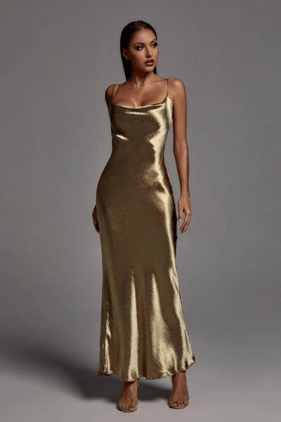 Emily Metalik Gold Long Dress