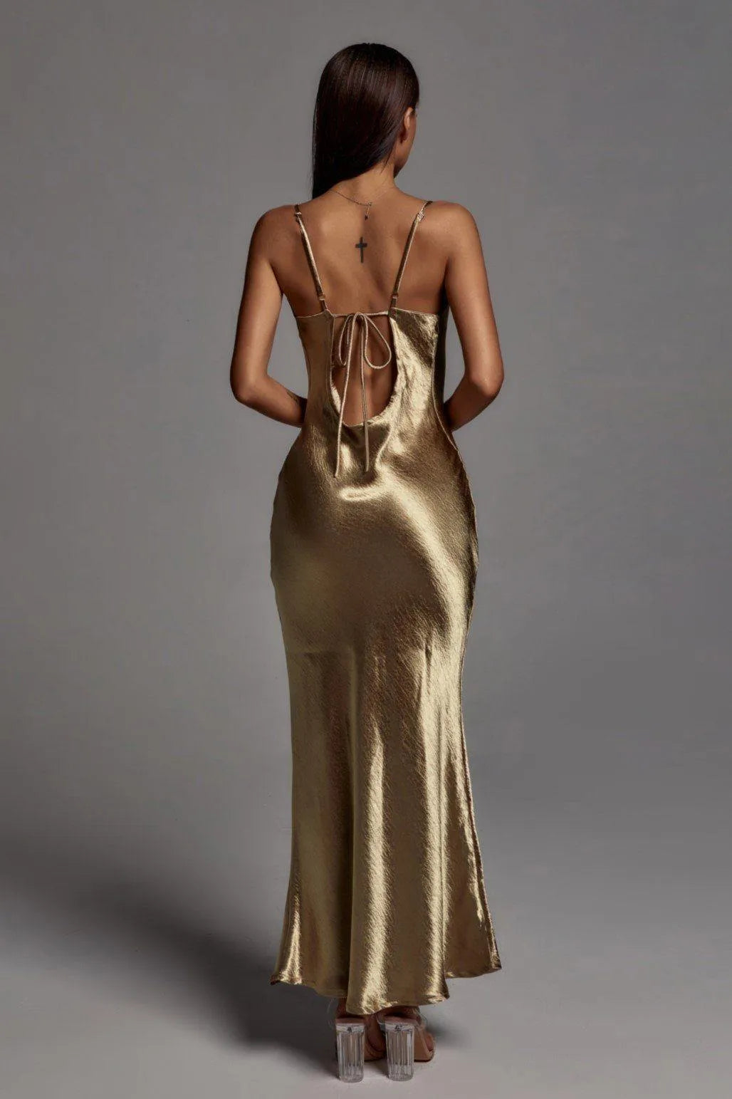 Emily Metalik Gold Long Dress