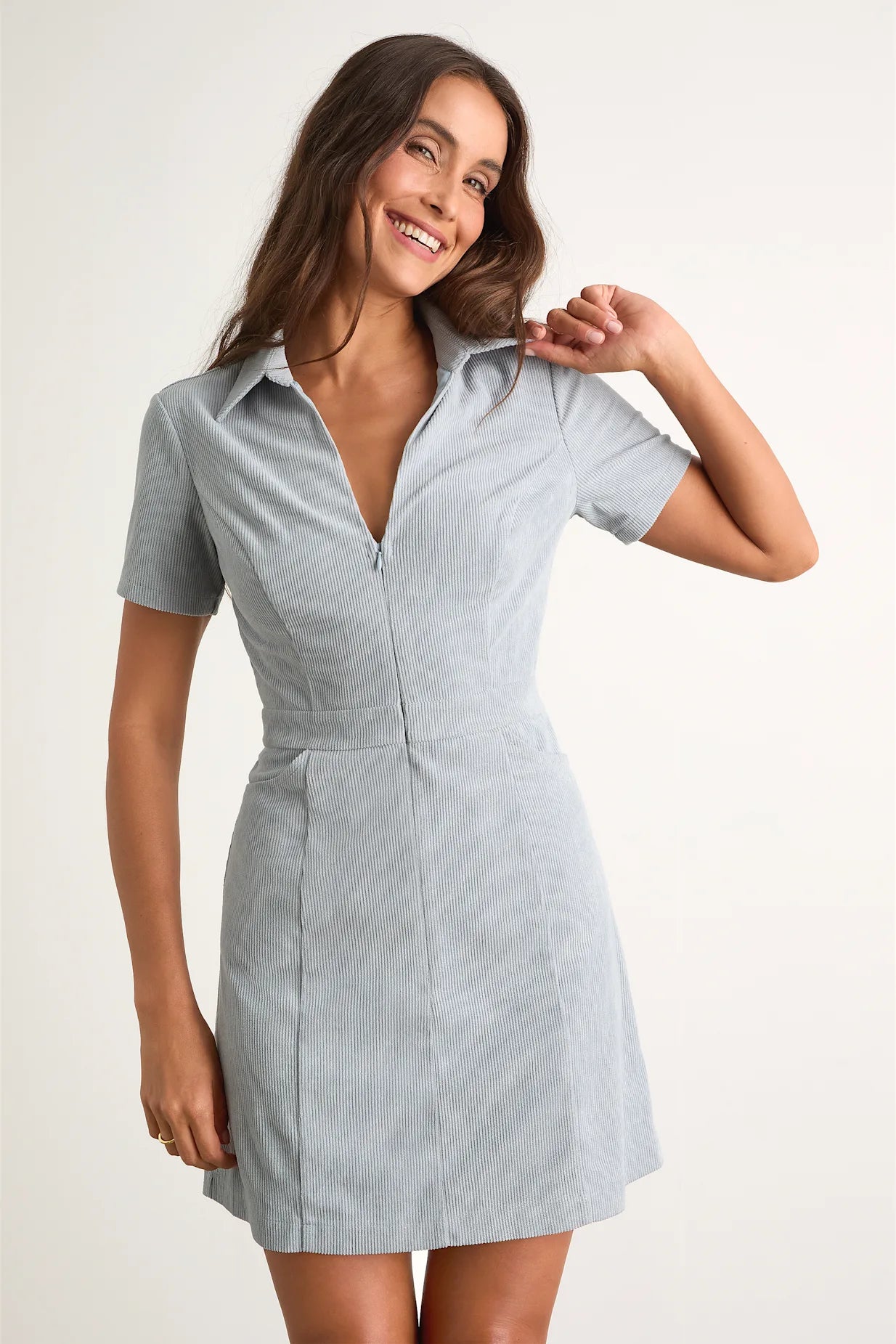 Go-Getter Girl Corduroy Mini Dress With Pockets