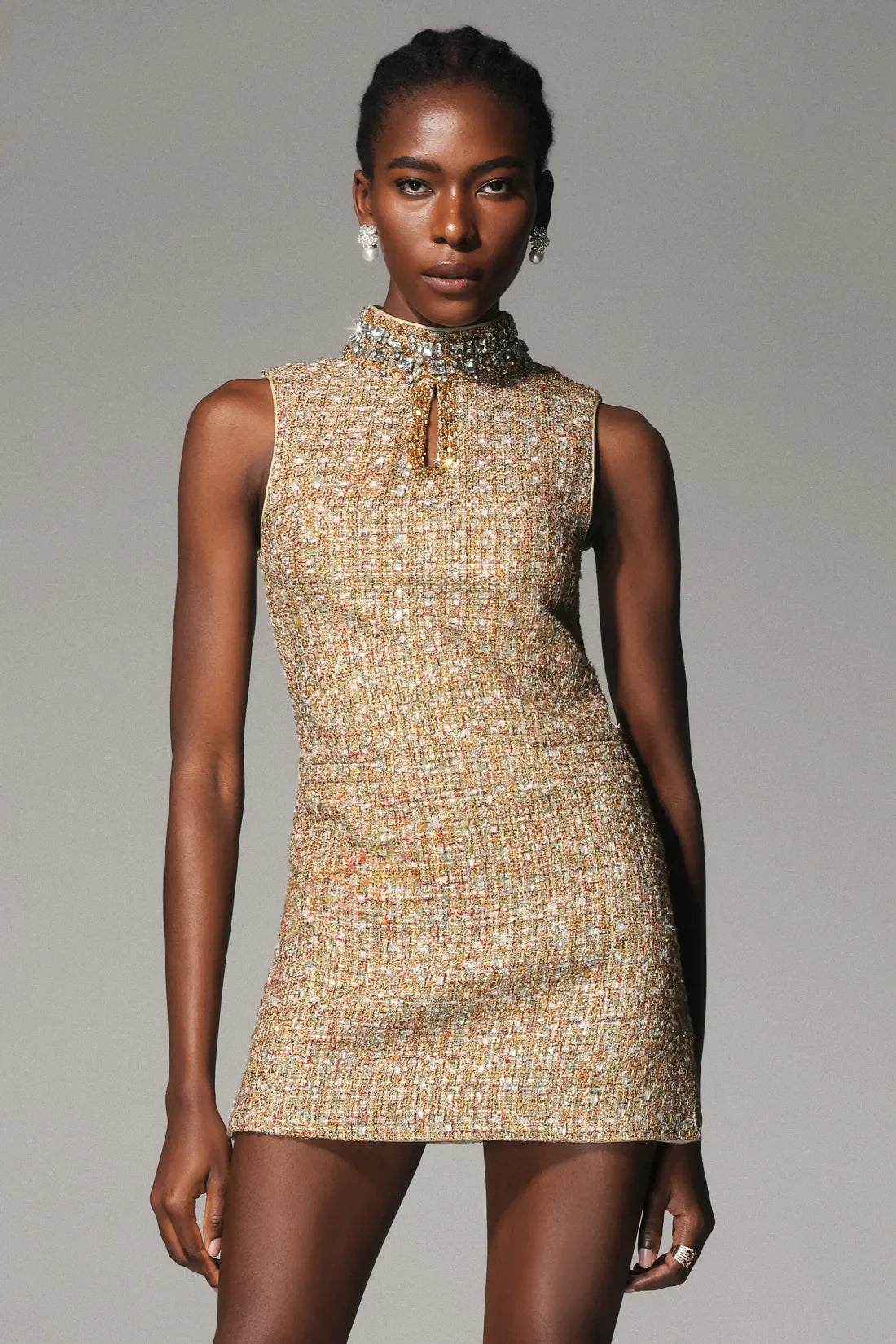 Mid-Rise Sleeveless Tweed Mini Dress