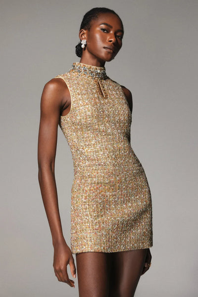 Mid-Rise Sleeveless Tweed Mini Dress