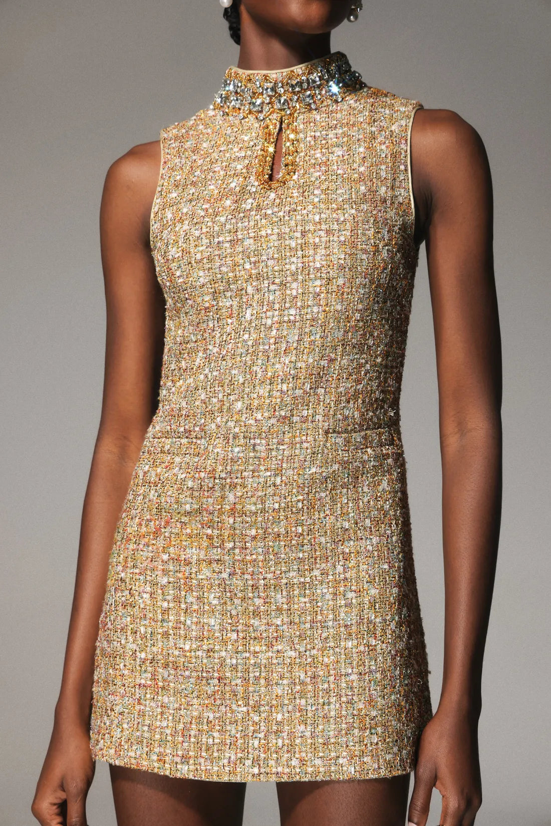 Mid-Rise Sleeveless Tweed Mini Dress