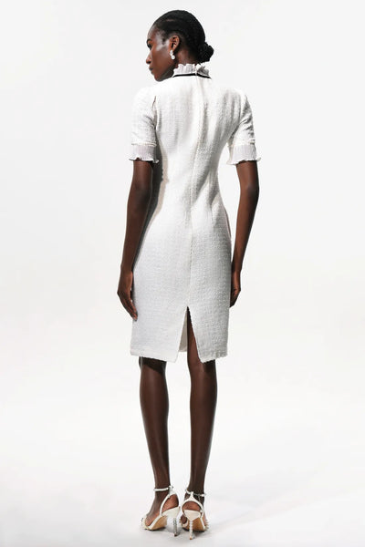 Vedasa Bow Pearl Button Tweed Midi Dress