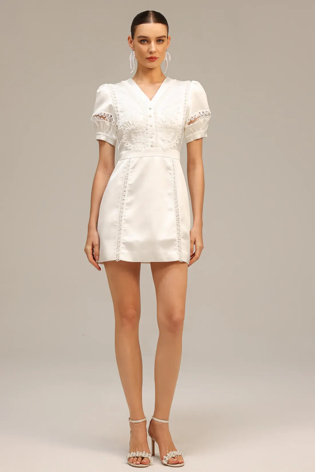 Edwina V Neck Puff Sleeve Mini Dress