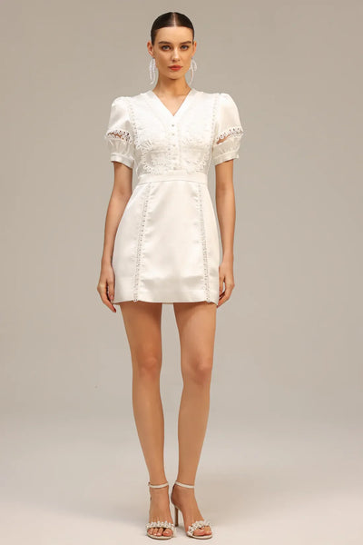 Edwina V Neck Puff Sleeve Mini Dress