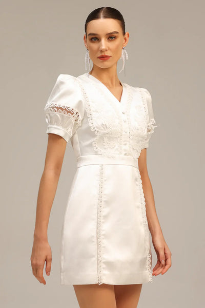 Edwina V Neck Puff Sleeve Mini Dress
