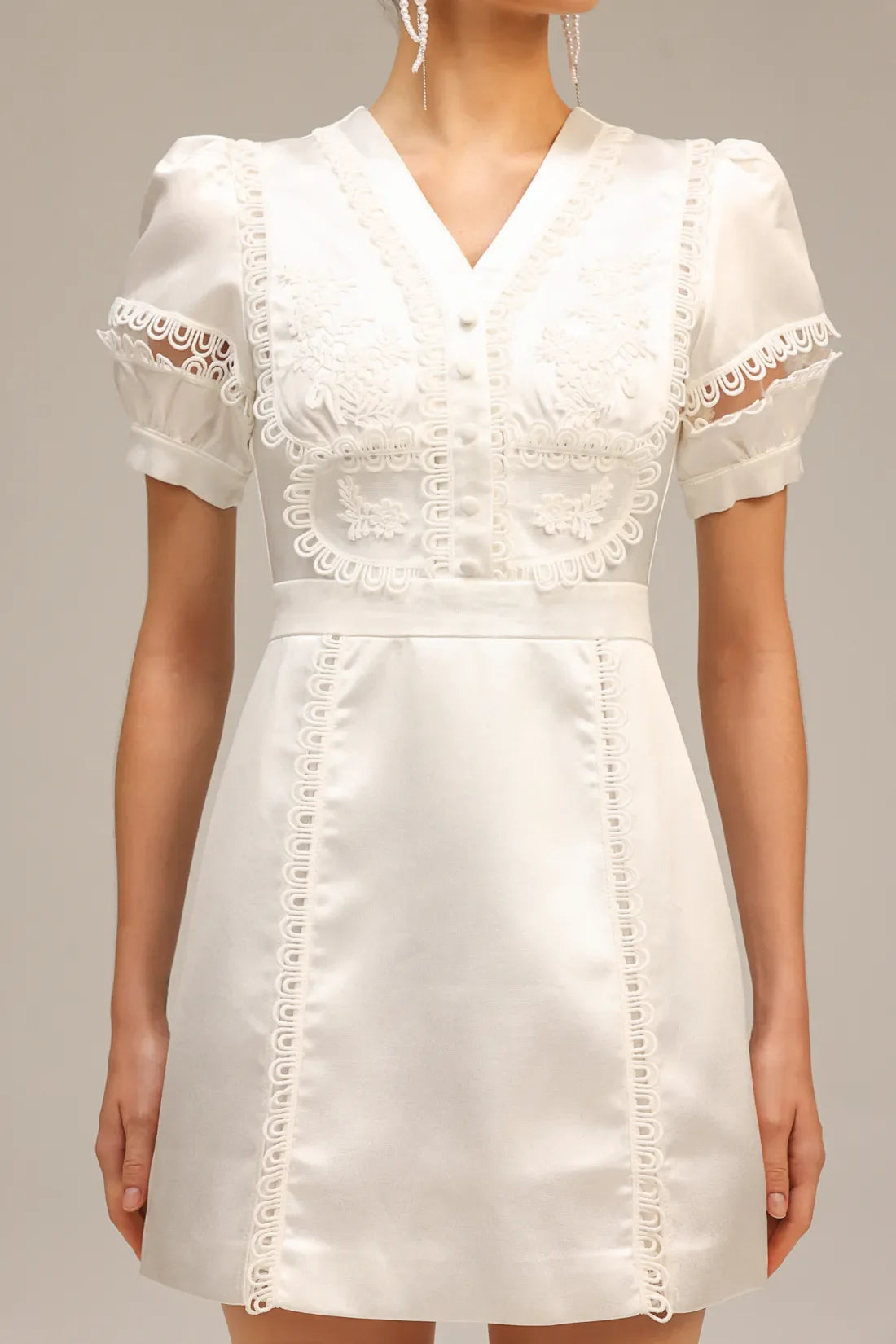 Edwina V Neck Puff Sleeve Mini Dress