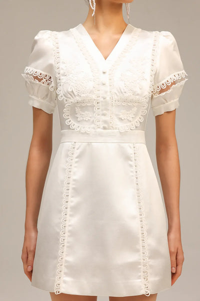Edwina V Neck Puff Sleeve Mini Dress