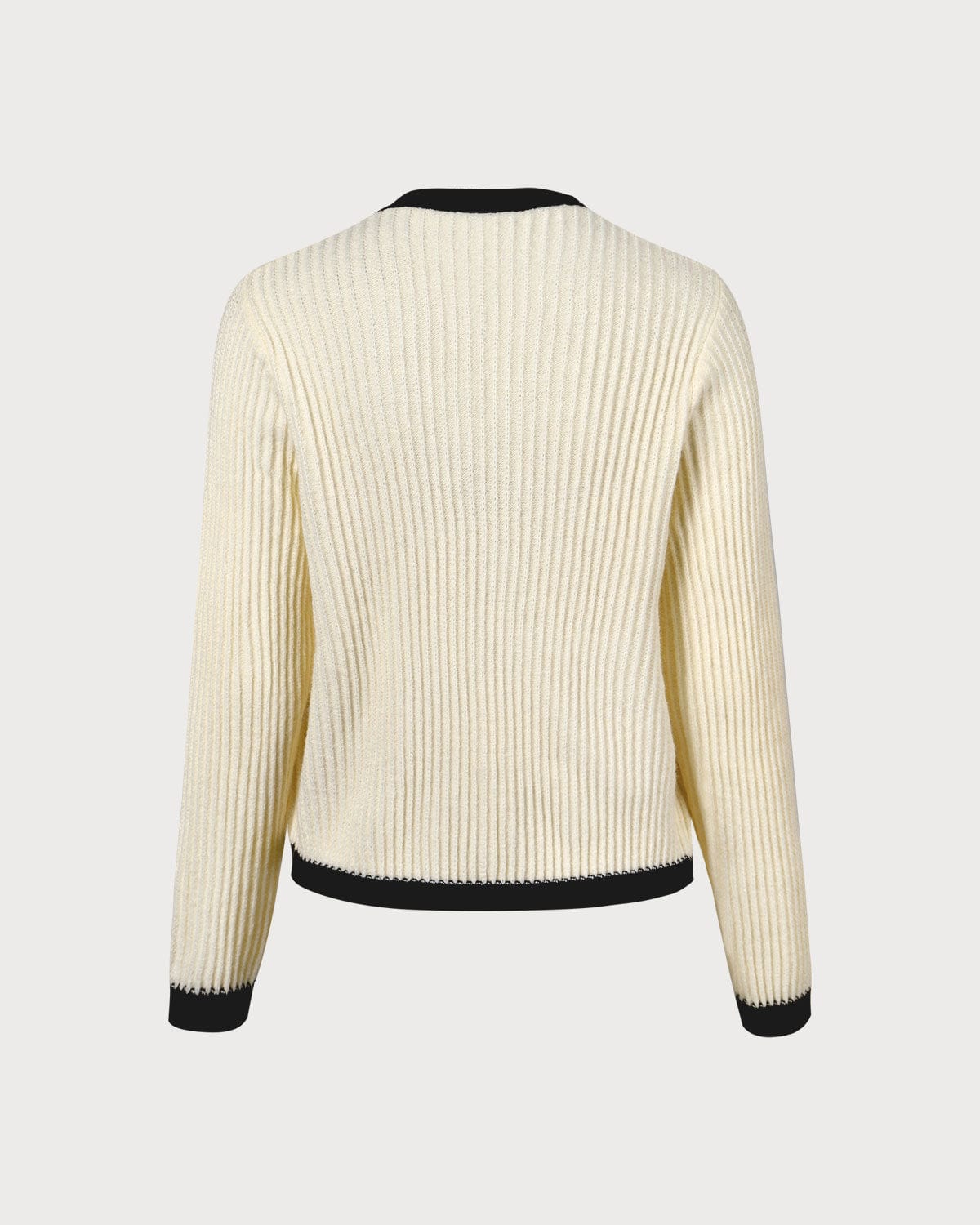 Beige Colorful Round Neck Contrast Stripe Cardigan