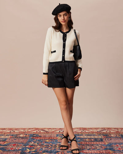 Beige Colorful Round Neck Contrast Stripe Cardigan