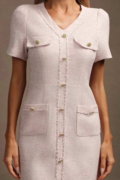 Short Sleeve Gold Button Mini Dress