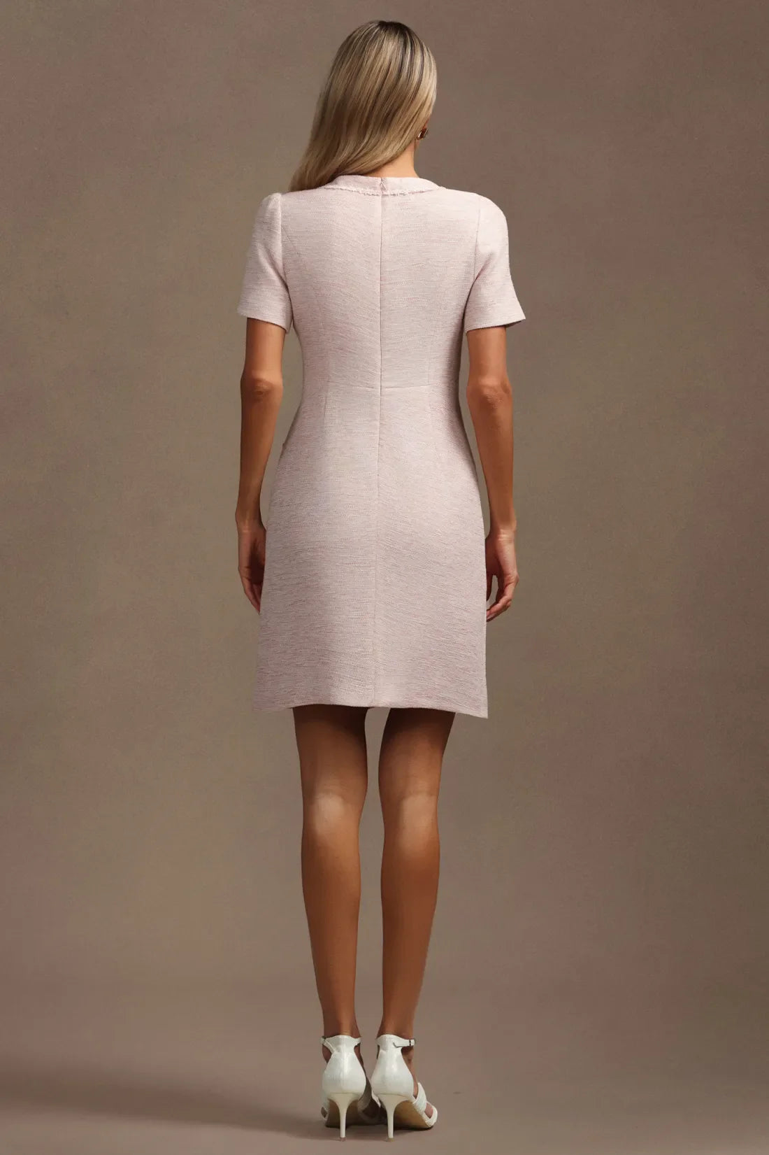 Short Sleeve Gold Button Mini Dress