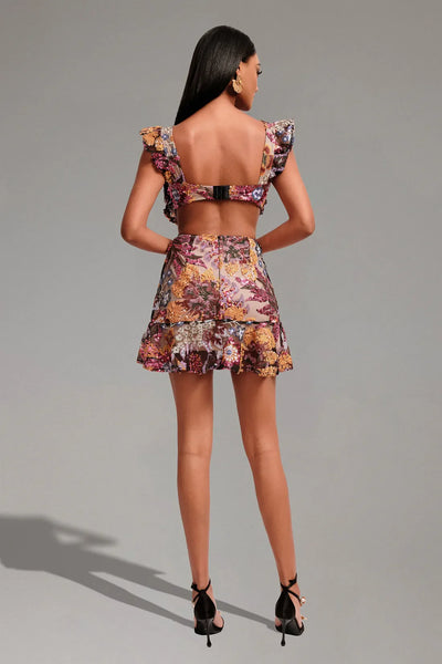 Livana Flower Sequin Mesh Mini Dress