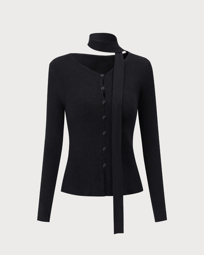 Black Ribbed Knit Slim Cardigan