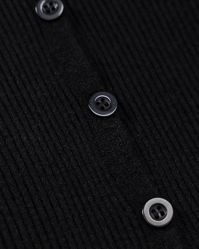 Black Ribbed Knit Slim Cardigan