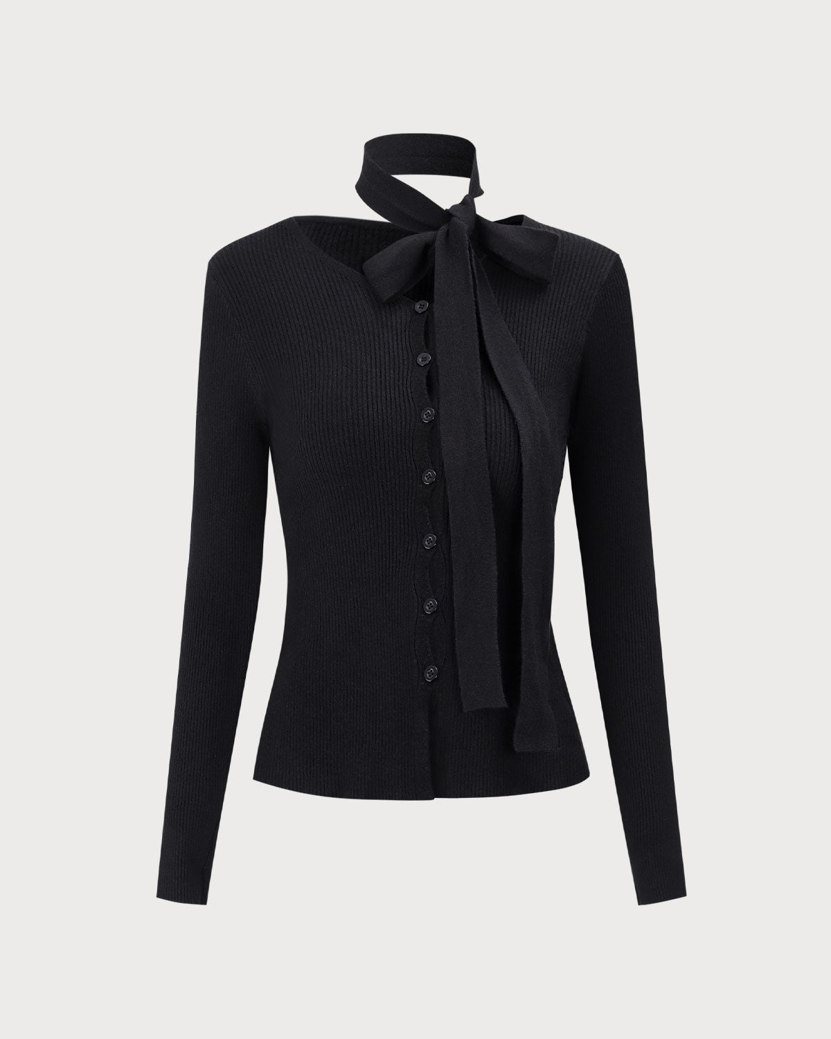 Black Ribbed Knit Slim Cardigan