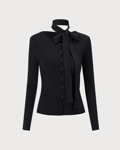 Black Ribbed Knit Slim Cardigan