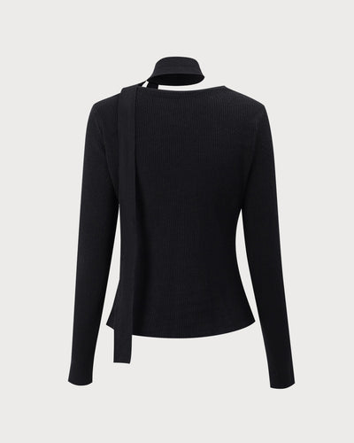 Black Ribbed Knit Slim Cardigan