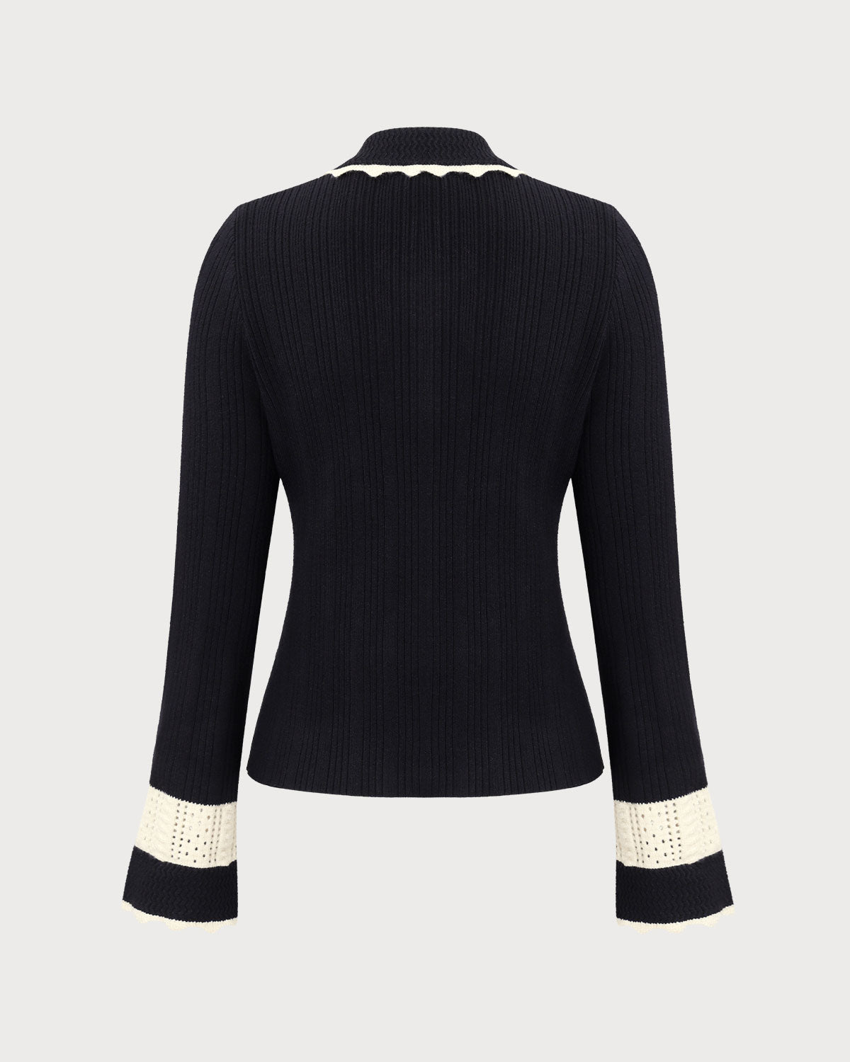Black Piece Adding Buttoned Ribbed Cardigan