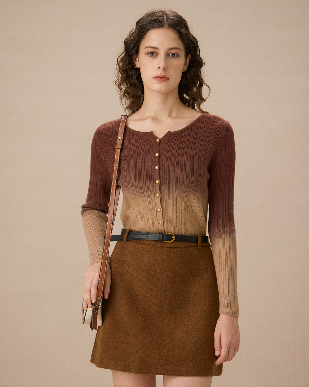 Terracotta Red Tie Dye Round Neck Cardigan