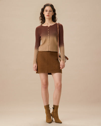 Terracotta Red Tie Dye Round Neck Cardigan